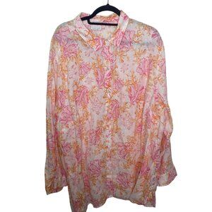 J.Jill Love Linen Button Up Blouse Womens Size 4X Floral‎ Print Long Sleeve Plus